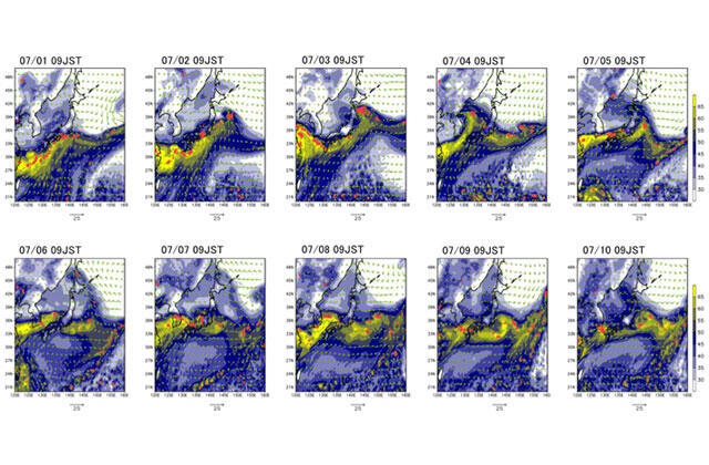 2021年7月上旬の梅雨前線に伴う大雨：運用を開始した水平解像度14km気象シミュレーションシステム（NEXRA）と「しずく」衛星による解析結果