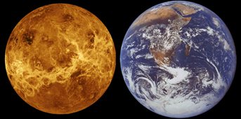 金星と地球（提供：NASA, JPL）