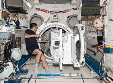 小型衛星放出の準備を行う若田宇宙飛行士（提供：JAXA/NASA）